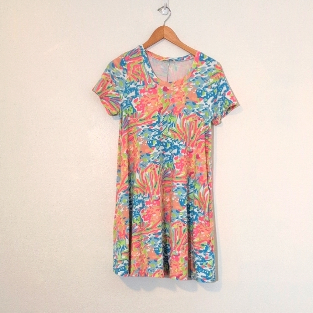 Simply Noelle Pastel Patterned Comfy Midi A-Line Short Sleeve Dress Small 4-6
